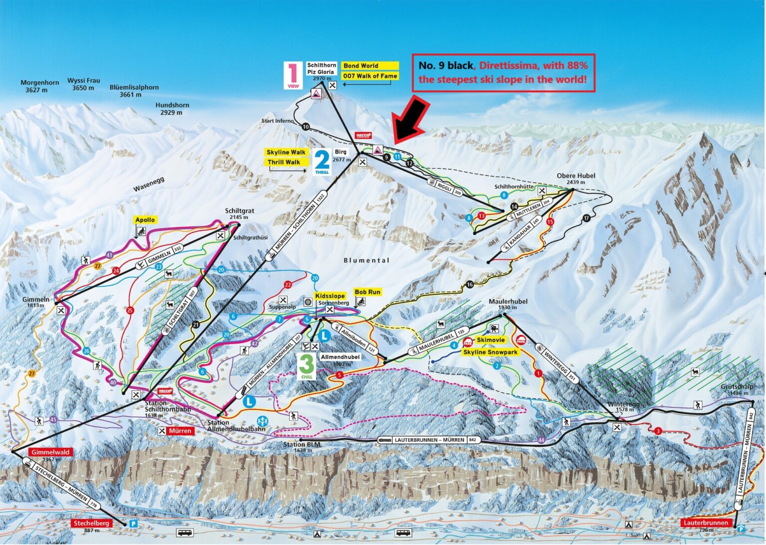 Schilthorn’s Direttissima is the Steepest Ski Slope in the world