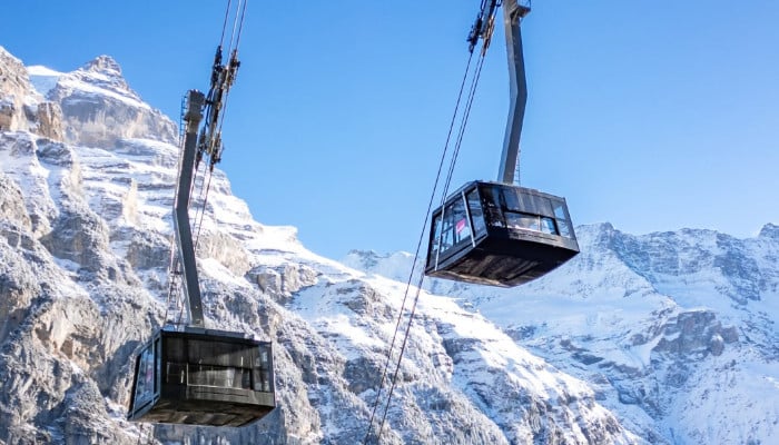 Take the world's steepest gondola (159%) up, to ski the world's
