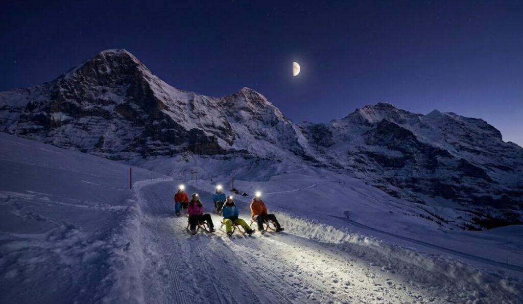 Night sledding Ultimate Interlaken Winter Night Out Frozen Thrills Cheesy Grills snowshoeing Jungfrau snow (1 (15)