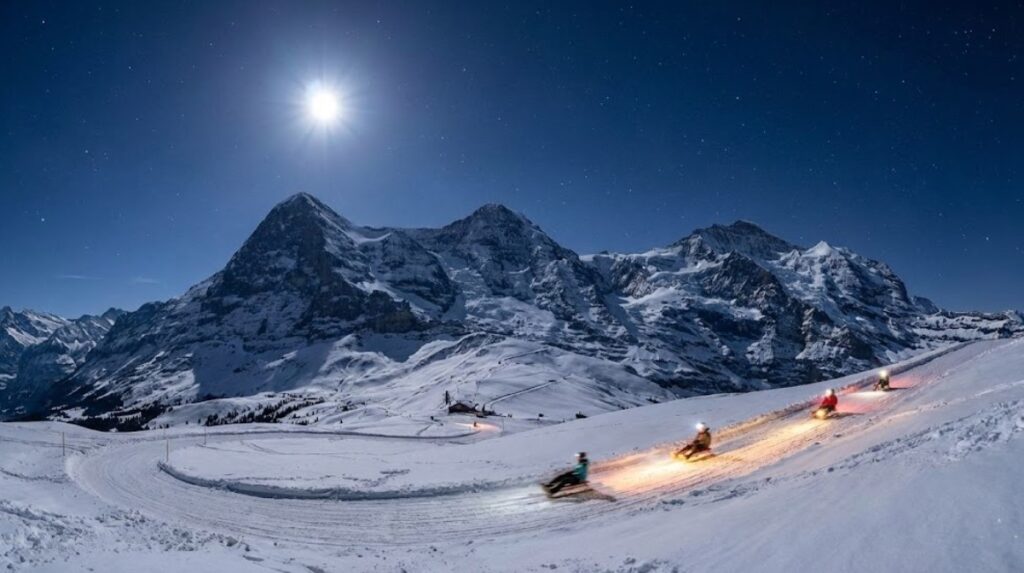 Night sledding Ultimate Interlaken Winter Night Out Frozen Thrills Cheesy Grills snowshoeing Jungfrau snow (1 (17)