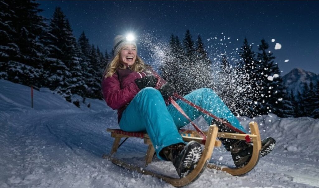 Night sledding Ultimate Interlaken Winter Night Out Frozen Thrills Cheesy Grills snowshoeing Jungfrau snow (3)
